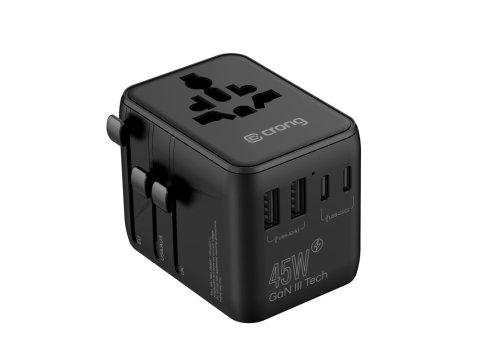 World Travel Adapter GaN 45W UK/EU/US/AU czarny