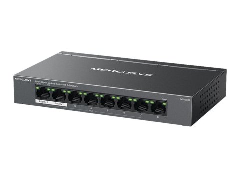 Mercusys MS108GP łącza sieciowe Zarządzany Gigabit Ethernet (10/100/1000) Obsługa PoE Czarny