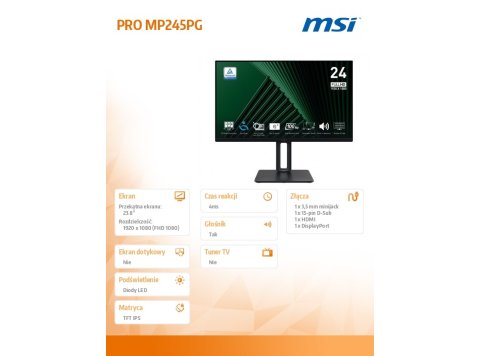 Monitor 23.8 cala PRO MP245PG LED/FHD/Flat/100Hz/czarny