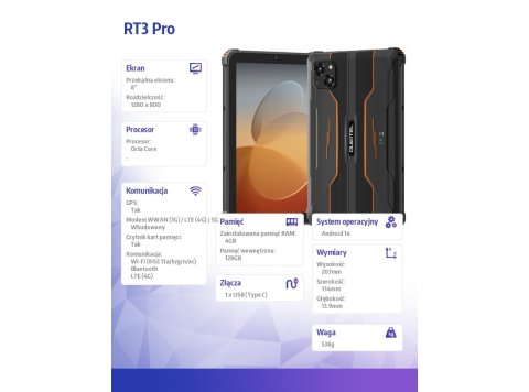 Tablet RT3 Pro 4G 8 cal 4/128GB pomarańczowy