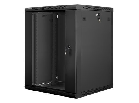Szafa instalacyjna wisząca 19 cali 15U 600X600mm czarna (drzwi szklane)