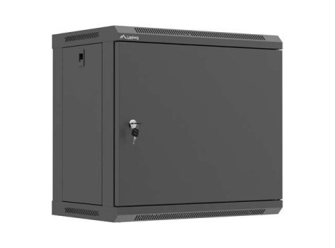 Szafa instalacyjna rack wisząca 19 cali 9U 540x350mm czarna drzwi pełen metal (flat pack)