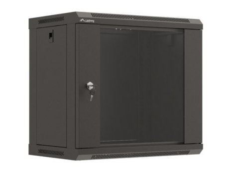 Szafa instalacyjna rack wisząca 19" 540x350 czarna drzwi przeszklone ( flat pack)