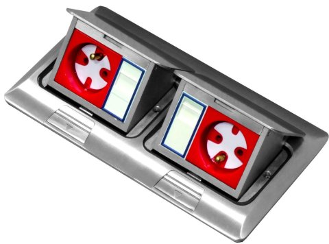 Box podłogowy mini 2x3M - puszka blatowo-podłogowa podwójna do montażu gniazd standardu 22,5x45 mm (45x45 mm) uchylna