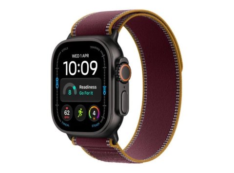 Smartwatch Watch Ultra 4 GPS + Cellular, koperta 49mm z tytanu w kolorze czarnym, opaska Trail w kolorze burgunda - rozmiar S/M