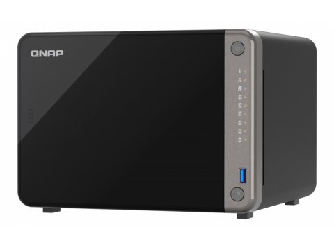 Qnap TS-AI642-8G, Tower, 6 x 2.5"/3.5" SATA, 8-core ARM Cortex 64-bit, onboard 8GB (not expandable), 1 x 2.5GbE + 2 x GbE, External adapter (PSU)