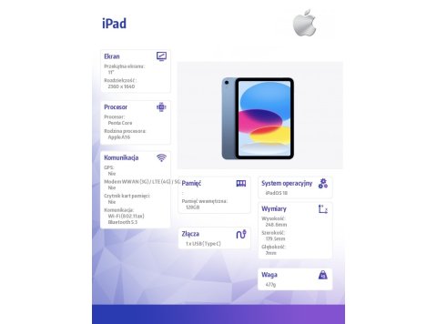 iPad WiFi 11 cali 128GB Niebieski
