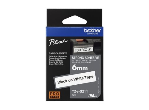 BROTHER TZeS211 Taśma Brother 6mm BLACK ON WHITE ADHESIVE TAPE