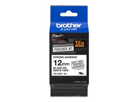 BROTHER TZeS231 Taśma Brother 12mm BLACK ON WHITE ADHESIVE TAPE