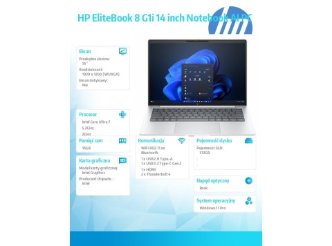 Laptop EliteBook 8 G1i U7-255U 512GB/16GB/W11P/14.0 C51M5ET