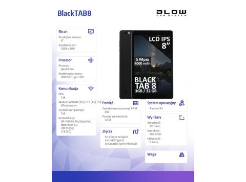 Tablet BlackTAB8 3/32GB 4G LTE 8 cali Czarny