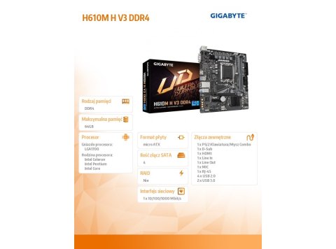 Płyta główna H610M H V3 DDR4 s1700 2DDR4 HDMI USB mATX