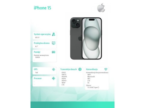 iPhone 15 128GB - Czarny