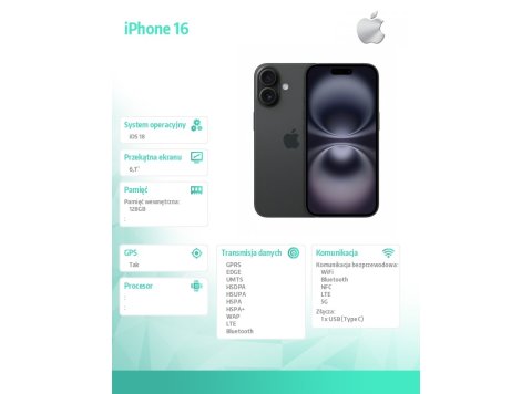 iPhone 16 128GB - Czarny