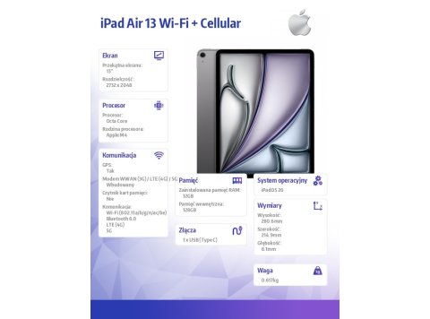 iPad Air 13 cali Wi-Fi + Cellular 128GB Gwiezdna szarość