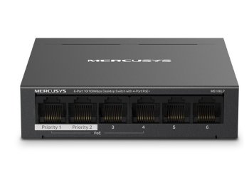 Przełącznik Mercusys 6-Port 10/100 Mbps Desktop Switch with 4-Port PoE+ PORT: 4× 10/100 Mbps PoE+ Ports, 2× 10/100 Mbps Non-PoE Ports MS106LP