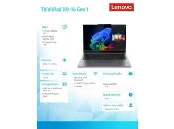 Ultrabook ThinkPad X9-14 G1 21QA0025PB W11Pro Ultra 7 258V/32GB/1TB/INT/14.0 2.8K OLED/Grey/3YRS Premier Support Plus + CO2 Offset