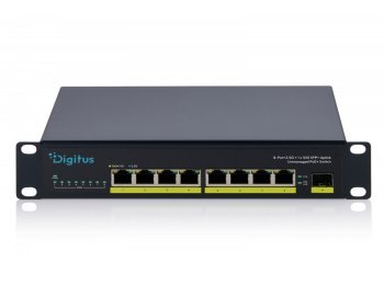 Przełącznik sieciowy niezarządzalny PoE+ 10" 8x RJ45 2.5G, 1x SFP+ 10G, 60Gbps, budżet 80W, 802.3af/at, metalowy, bez wentylatora, Plug&Play