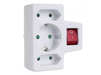 Gniazdko 1x16A 2x2.5A Schuko MCE215 z włącznikiem/wyłącznikiem, maks obciążenie 3680W, 2x wtyczka euro, 1x schuko