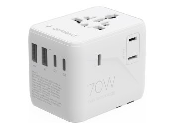 Gembird TPA-2A3C70-01-W Uniwersalny adapter podróżny 70 W, biały
