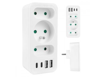 Rozdzielacz na 3 gniazda MCE248 F/W 2xUSB-A 2xUSB-C biały