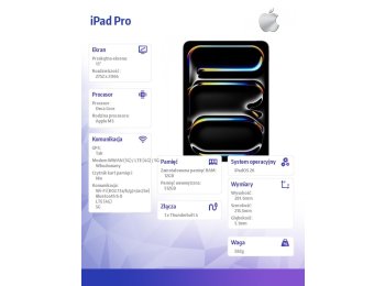 Apple iPad Pro 5G Apple M LTE-TDD & LTE-FDD 512 GB 33 cm (13") 12 GB Wi-Fi 7 (802.11be) iPadOS 26 Czarny