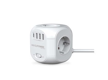 RealPower SteckdosenwĂĽrfel PowerBox 431 + 3xUSB-A / 1xUSB-C