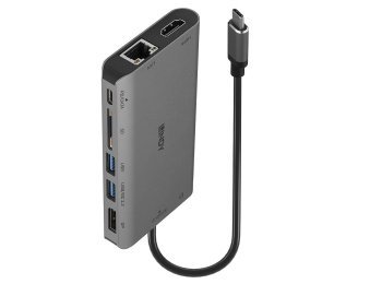 Lindy 43323 stacja dokująca Przewodowa USB 3.2 Gen 1 (3.1 Gen 1) Type-C Czarny, Szary