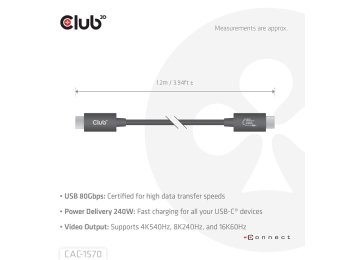 CLUB3D CAC-1570 kabel USB USB4 Gen 2x2 1,2 m USB C 80 Gbit/s 240 W Czarny