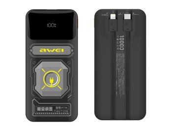 PowerBank 10000mAh 22,5W P77K wbudowane kable lightning USB-C wyjścia 1xUSB+2xUSB-C
