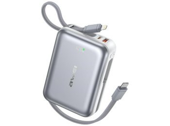 Powerbank C03 20000mAh 45W USB-A/USB-C + kable Lightning USB-C - srebrny