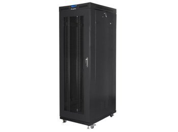Szafa rack stojąca 19 cali 27U 800x1200 czarna drzwi perforowane LCD FLAT PACK