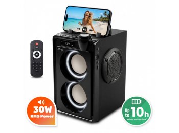 Głośnik przenośny OVERBOX MT3186 Bluetooth 5.3+ EDR/A2DP, AVRCP/FM/MP3/microSD/USB/USB-C/MIC-in/AUX-in/RMS 30W/PMPO 900W