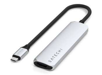 Satechi 4-w-1 USB-C Slim Multiport Adapter 4K - aluminiowy adapter do urządzeń mobilnych USB-C (USB-C, 4K HDMI, 2x USB-A) (silver)