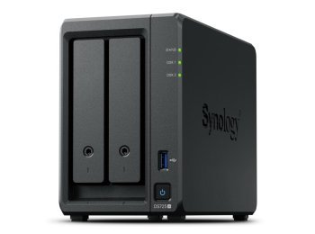 NAS Synology DS725+, Tower, 2x 2.5"/3.5" SATA + 2x M.2 2280 NVMe SSD; AMD Ryzen R1600; 4GB DDR4 (max.32GB), 1x 1GbE RJ-45, 1x 2.5GbE RJ-45, 1x USB 3.2, adapter 65W