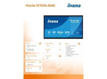 Monitor interaktywny 75 cali TE7515A-B2AG, VA,4K,40pkt,550cd,DeepContrast-IR+, HDMI x2,DP,USB-C, 2 x 20W, OPS Slot x1, 5xUSB, 2xRJ45,8-Array,EDLA,