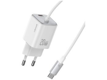 Ładowarka sieciowa JC Series CC261 20W GaN Fast Charger wbudowanykabel USB-C biały