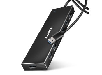 Axagon HUE-F7A 7x USB 3.2 Gen 1 ALU FLAT hub micro power IN 1m USB-A USB 3.2 Gen 1 (3.1 Gen 1) Type-A 5000 Mbit/s Czarny