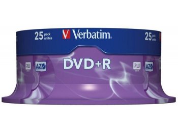 Płyta DVD+R VERBATIM AZO, 4,7GB, prędkość 16x, cake, 25szt., srebrny mat