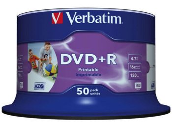 Płyta DVD+R VERBATIM AZO, 4,7GB, prędkość 16x, cake, 50szt., do nadruku