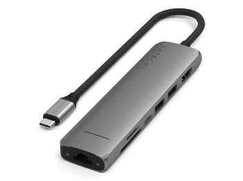 Wieloportowa przejściówka Satechi 7-w-1 USB-C Slim z Ethernetem - gwiezdna szarość
