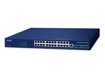 PLANET Layer 3 24-Port 10/100/1000T Zarządzany L3 Gigabit Ethernet (10/100/1000) Obsługa PoE Niebieski