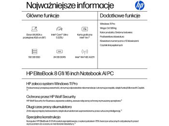 HP EliteBook 8 G1i AI PC Intel Core Ultra 5 225U Laptop 40,6 cm (16") WUXGA 24 GB DDR5-SDRAM 512 GB SSD Wi-Fi 6E (802.11ax) Windows 11 Pro Srebrny