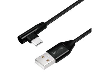 Kabel USB 2.0 A męski do USB-C męski, kątowy, 0.3m