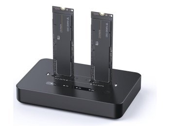 Stacja dokująca do komputerów stacjonarnych z dwoma dyskami SSD USB typu C, M.2 NVME (i SATA), czarna