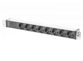 Listwa zasilająca PDU 19" Rack, 8x gniazdo schuko, 2.0m, 1x wtyk C14, 10A Aluminiowa