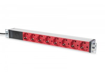 Listwa zasilająca PDU 19 cali Rack, 8x czerwone gniazdo schuko, 2.0m, 1x wtyk C14, 10A Aluminiowa