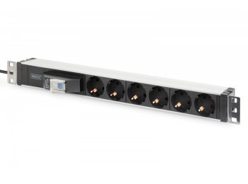 Listwa zasilająca PDU 19" Rack, 6x gniazdo schuko, 2.0m, 1x wtyk unischuko, 16A, wyłącznik nadprądowy, Profil aluminiowy