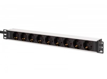 Listwa zasilająca PDU Rack 19", 9 gniazd Schuko CEE 7/3 (45°), kabel 2m wtyk IEC C20, 16A, aluminiowa