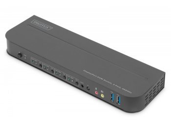 Przełącznik KVM, 4 portowy, 4K 60Hz, 4x DP IN, 1x DP OUT, 1x HDMI OUT, 2x USB A, 1x Audio IN&OUT